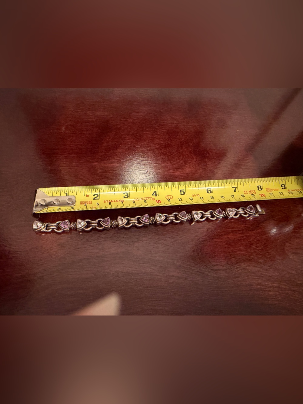 Michael Dawkins 925 Amethyst Rose de France Trillion Link Bracelet 7.5” - Picture 7 of 7